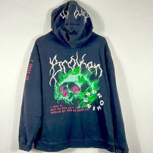 🔥 BROKEN PROMISES Designer Brand Graphic Pullover Hoodie Sweatshirt Sz Lg - GUC